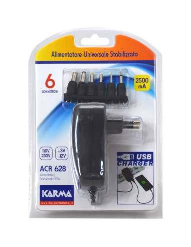 KARMA ACR 628 ALIMENTATORE 2,5A USB UNIVERSALE 3/4,5/5/6/7,5/9/12 VOLT