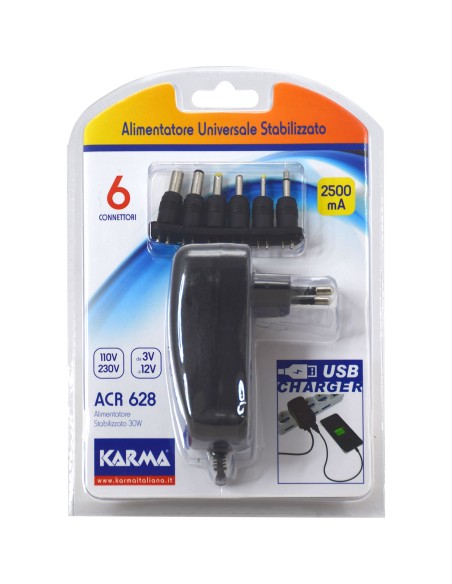 KARMA ACR 628 ALIMENTATORE 2,5A USB UNIVERSALE 3/4,5/5/6/7,5/9/12 VOLT