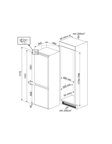 SMEG C8174TNE COMB. E NF CERNIERA  DX 275LT PORTE REVERS. H178 BIANCO