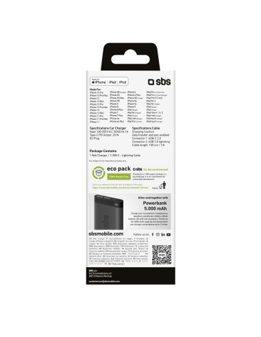 SBS TETRKITPD20LIGW ALIM.RETE USB-C 20W CAVO LIGHTNING/USB-C