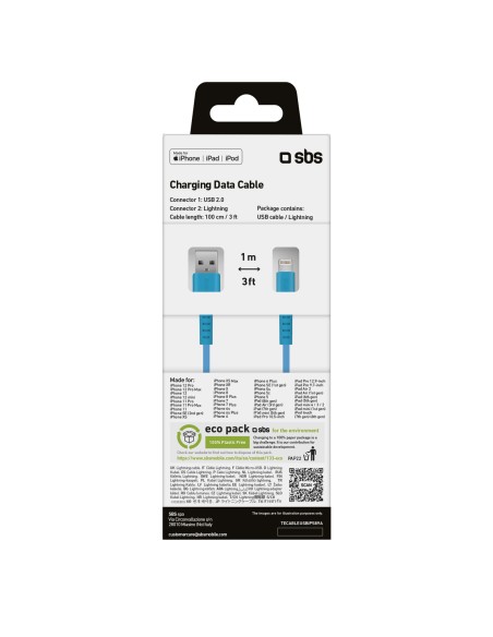 SBS TECABLEUSBIP589A CAVO LIGHTNING/USB 1M AZZURRO