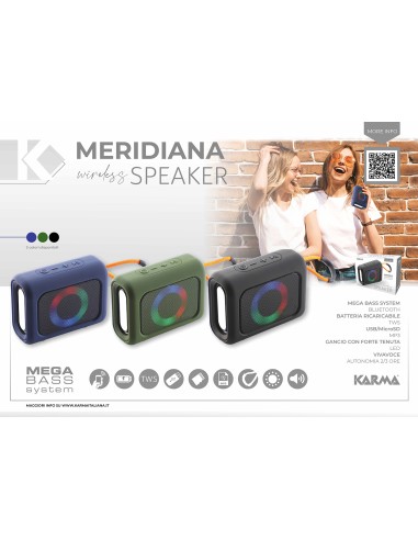 KARMA MERIDIANA NERO SPEAKER BLUETOOTH 5.0 MICROSD EFFETTI LUCE