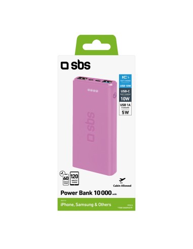 SBS TTBB10000FASTP POWERBANK 10000MAH USB 2,1 A ROSA
