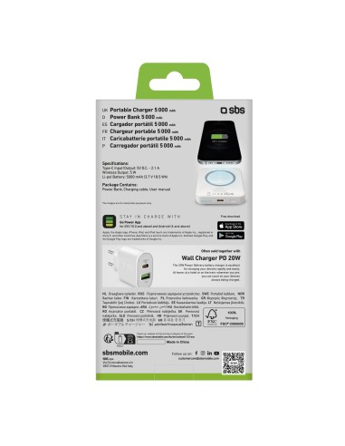 SBS TEBB5000MAG1CW POWERBANK 5000MAH MAGSAFE + USB-C 10 W BIANCO