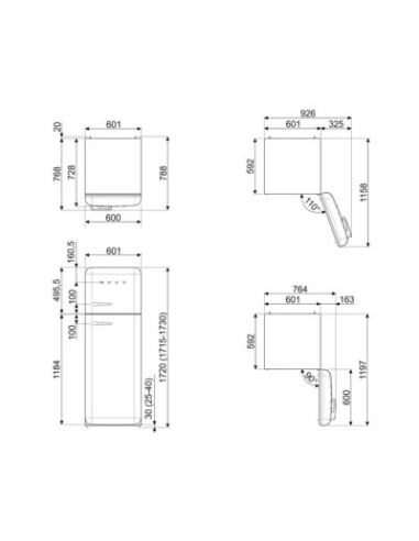 SMEG FAB30RPK5 FRIGO D.P. D ANNI 50 294LT ROSA CERNIERA DX