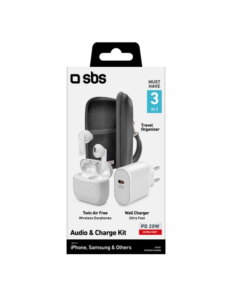 SBS TEORGKITAUDMK AUDIO & CHARGE KIT AURICOLARI TWS + ALIMENTATORE 20W