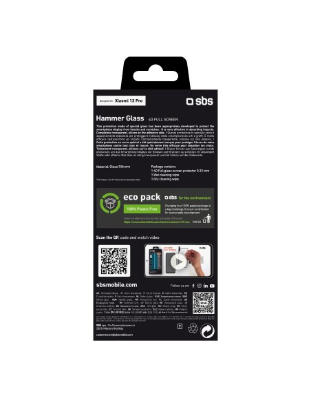 SBS TESCR4DXIMI12PK XIAOMI MI 12 PRO VETRO TEMPERATO CON BORDO NERO
