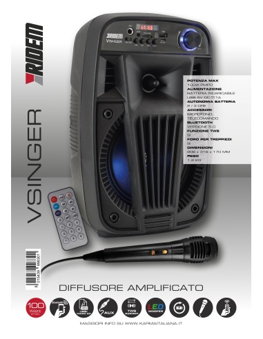 KARMA V SINGER DIFFUSORE AMPLIFICATO 100W BT USB MICROFONO