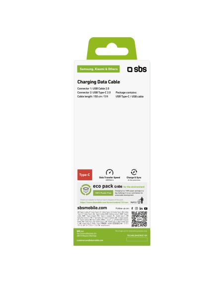 SBS TECABLEMICROC15K CAVO TYPE-C/USB 2.0 1,5M NERO