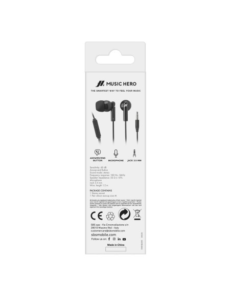 SBS MHINEARK AURICOLARI CON FILO MICROFONO JACK 3,5 MM NERO