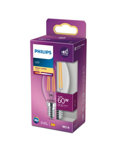 PHILIPS 762193 LED E14 6,5W/60W 2700K 806LM CANDELA FILAMENTO