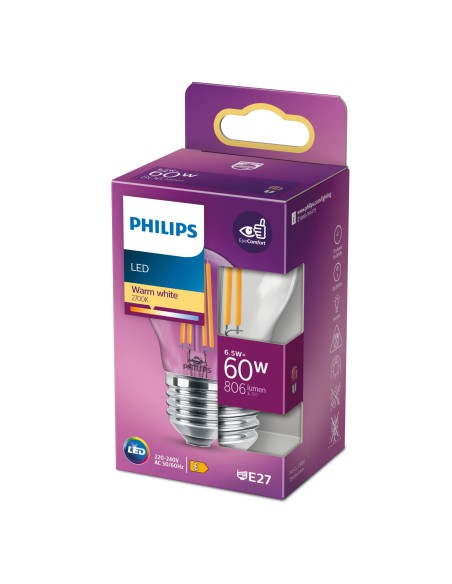 PHILIPS 762315 LED E27 6,5W/60W 2700K 806LM SFERA FILAMENTO