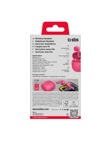 SBS TEEARTWSCOLP AURICOLARI BT TWS SEMI IN EAR ROSA
