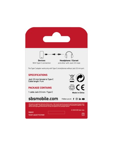 SBS TEINTJACKTYCFMW ADATTATORE TYPE-C/JACK 3,5MM M/F BIANCO