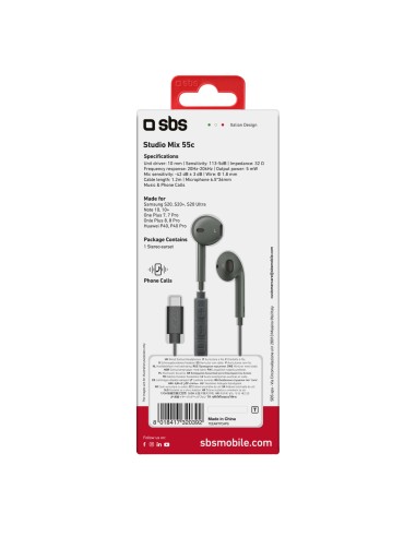 SBS TEEARTYCAPG AURICOLARE FILO STEREO TYPE-C SEMI IN EAR GRIGIO