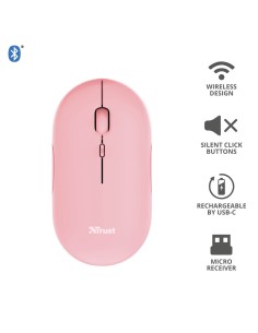 TRUST 24125 PUCK RECHARGEABLE BLUETOOTH PINK WIRELESS MOUSE