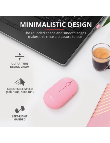 TRUST 24125 PUCK RECHARGEABLE BLUETOOTH PINK WIRELESS MOUSE