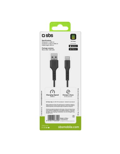 SBS TECABLEMICRO2K CAVO DATI E RICARICA USB MICRO USB 2.0 2 METRI NERO
