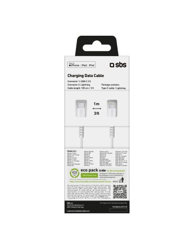 SBS TECABLELIGTC1W CAVO LIGTHNING  TYPE C MFI 1MT BIANCO