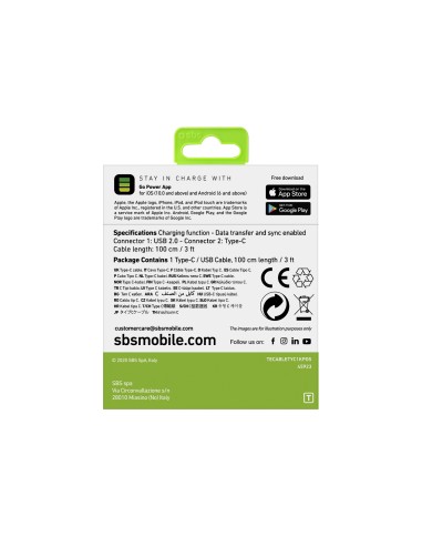 SBS TECABLETYC1KPOS CAVO USB/USB-C 1M NERO