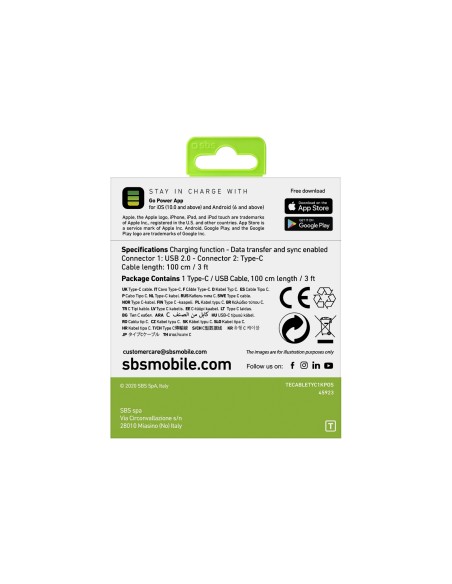 SBS TECABLETYC1KPOS CAVO USB/USB-C 1M NERO