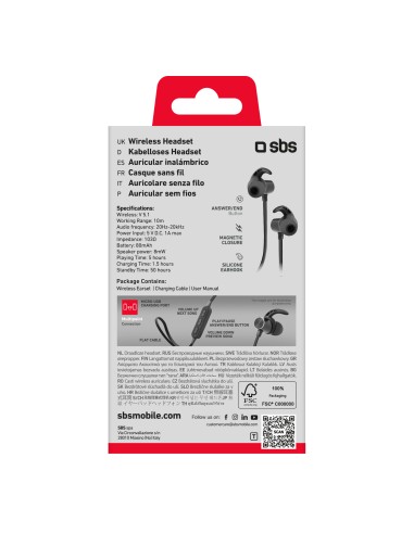 SBS TEEARBT501K AURICOLARE WIRELESSIN EAR MAGNETICI NERO