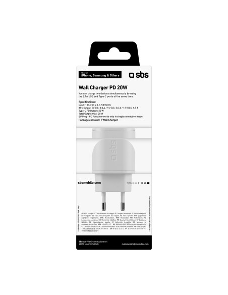 SBS TETRPD20W ALIM.RETE USB-C 20W + 1USB 2.1A