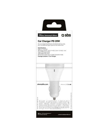 SBS TECRPD20W ALIM.AUTO USB-C+USB 20W+18W BIANCO
