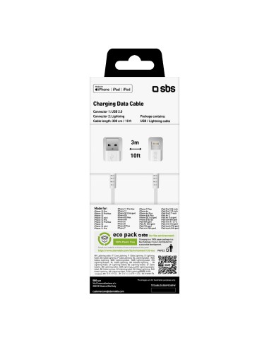 SBS TECABLEUSBIP5389W CAVO 3M USB/LIGHTNING BIANCO