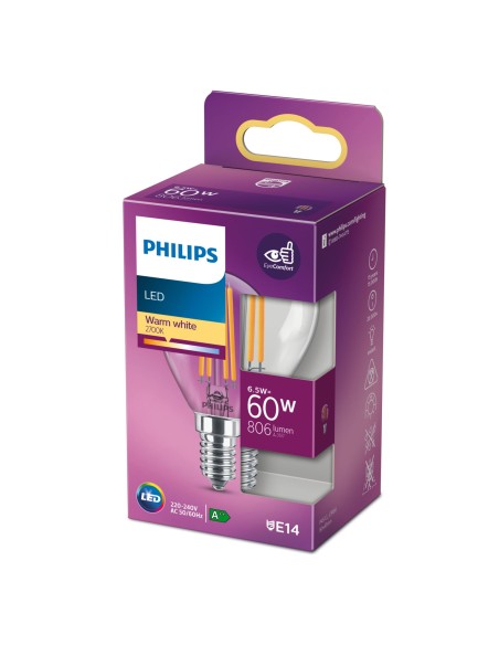 PHILIPS 762292 LED E14 6,5W/60W 2700K 806LM SFERA FILAMENTO