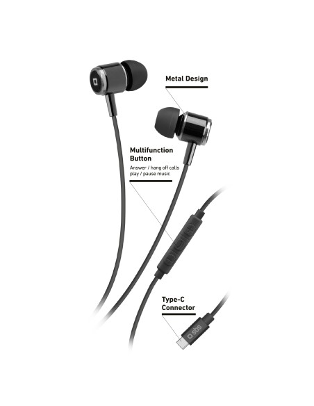 SBS TEEARTYCK AURICOLARE TYPE-C CON MICROFONO NERO