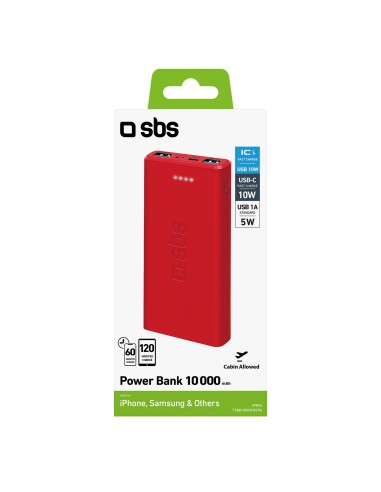 SBS TTBB10000FASTR POWERBANK 10000MAH USB 2,1 A ROSSO