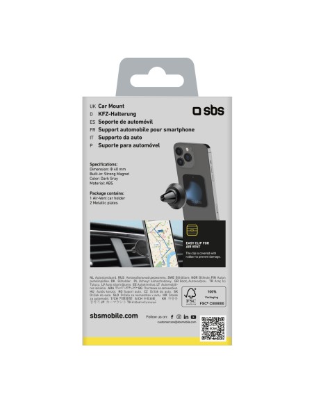 SBS TESUPMAGMCLIP SUPPORTO AUTO MAGNETICO CON AGGANCIO CLIP BOCCHETTA