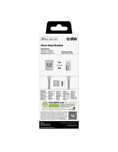 SBS TECABLEUSBIP589BS CAVO LIGHTNING/USB 1M CONNETTORE METALLICO SILVE