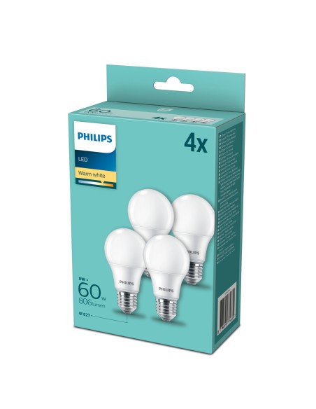 PHILIPS 774639 LED 4PACK E27 8W/60W 2700K 806LM GOCCIA SMERIGLIATA