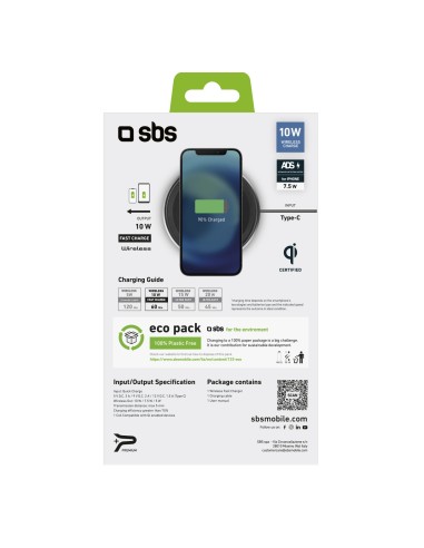 SBS TEWIRELESSUF10W BASETTA DI RICARICA WIRELESS 10W NERO