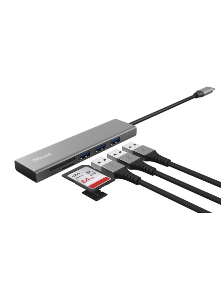 TRUST 24191 HALYX USB-C 3PORT USB 3.2 HUB CARD READER ALLUMINIO