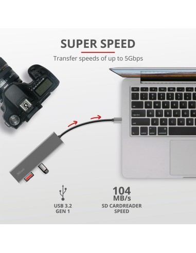 TRUST 24191 HALYX USB-C 3PORT USB 3.2 HUB CARD READER ALLUMINIO