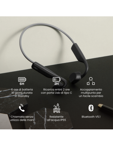 SHOKZ S661GY OPENMOVE GREY AURICOLARI BT A CONDUZIONE OSSEA