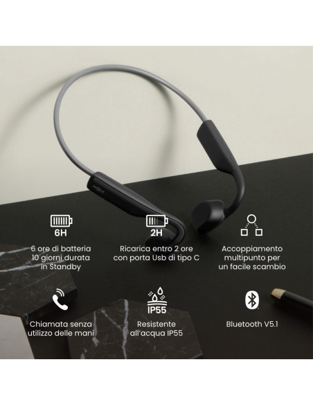 SHOKZ S661GY OPENMOVE GREY AURICOLARI BT A CONDUZIONE OSSEA