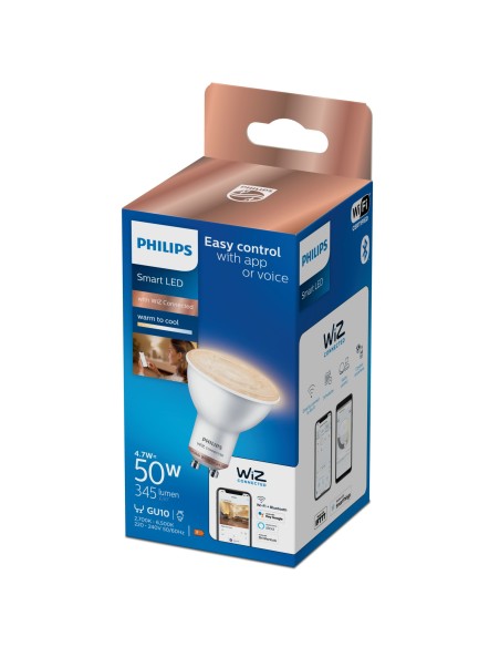 PHILIPS 372320 BIANCO C/F 4,7W/50W GU10 FARETTO LAMPADINA CONNESSA