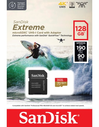 SANDISK MICROSD EXTREME 128GB XC ACTION CAM L.190MB/S S.90MB/S + AD.SD
