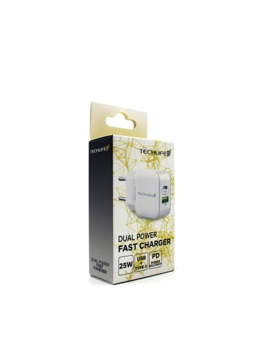 TECHLIFE TLMT0016 ALIMENTATORE RETE USB+USB-C 25W QUICK CHARGE 3.0