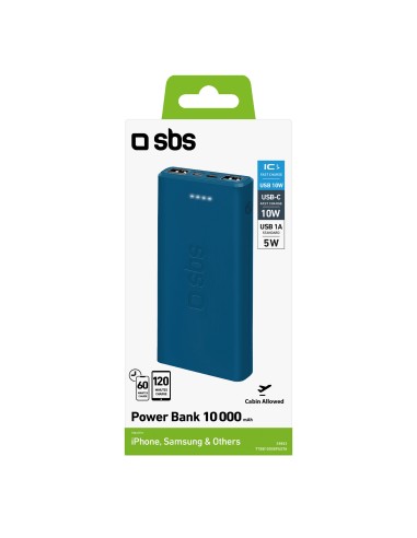 SBS TTBB10000FASTA POWERBANK 10000MAH USB 2,1 A AZZURRO