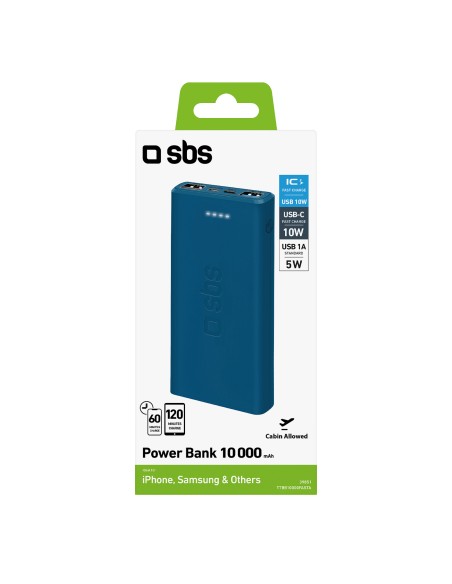 SBS TTBB10000FASTA POWERBANK 10000MAH USB 2,1 A AZZURRO