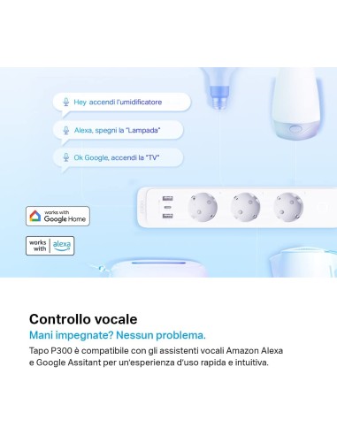 TPLINK TAPO P300 WI-FI MULTIPRESA 3 SCHUKO 10A 2USB 1USB-C GOO/ALE