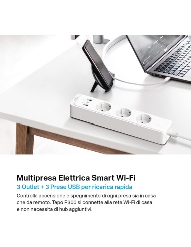 TPLINK TAPO P300 WI-FI MULTIPRESA 3 SCHUKO 10A 2USB 1USB-C GOO/ALE