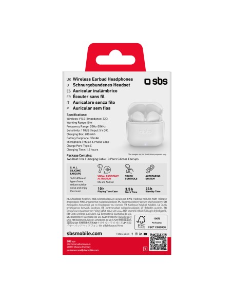 SBS TEEARTWSBEATFREEBTW AURICOLARI TWS IN-EAR TOUCH 200MAH BIANCO