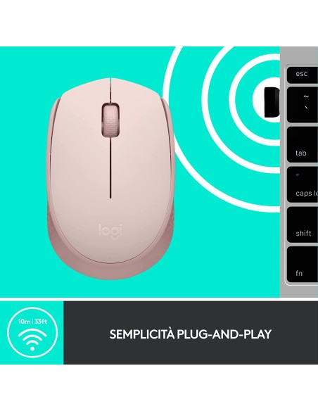 LOGITECH M171 ROSA MOUSE WIRELESS 1000DPI 70,5G