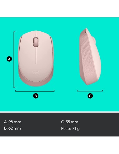 LOGITECH M171 ROSA MOUSE WIRELESS 1000DPI 70,5G